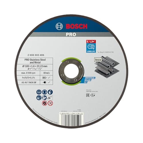 Image of Bosch 1x PRO Stainess Steel and Metal Longlife Thin Cutting Disc for Large Angle Grinder and Bore 22.23 mm (for Steel, Stainless steel, Ø 180 mm, Professional Accessory Large Angle Grinder)