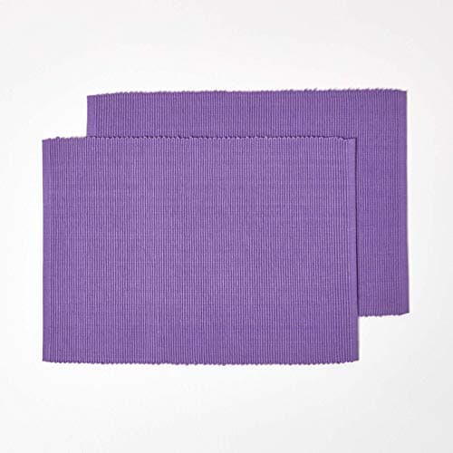 Image of HOMESCAPES Premium Place Mats For Table, Set of 2, Non-Slip Purple Table Mats, 100% Cotton, Washable Ribbed Placemats for Kitchen & Dining - 50cm x 33cm