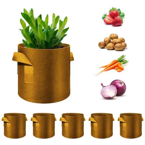Image of WHATWEARS 5 Pack 10 Gallon Plant Grow Bags, Thickened Nonwoven Fabric Pots with Handles, Vegetable Planter Bags Containers, Cloth Planters for Garden Vegetable/Flower/Plant/Fruits Outdoor(Brown)