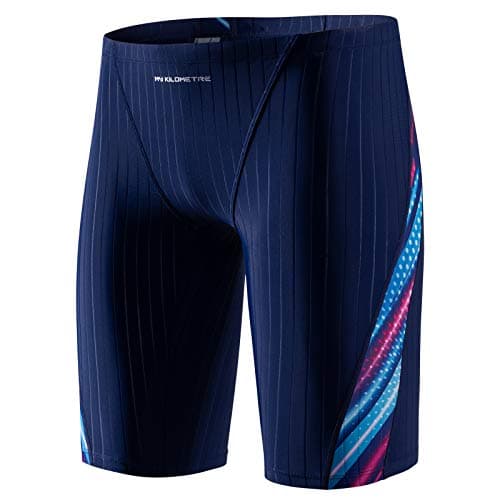 Image of MY KILOMETRE Jammer Swimsuit Mens Solid Swim Jammers Endurance Long Racing Training Swimsuit Blue-neon M