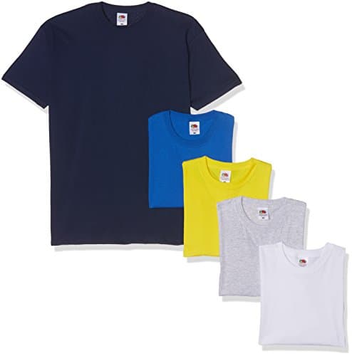 Image of Fruit of the Loom Men's Valueweight Short Sleeve T Shirt, Grey/White/Yellow/Royal/ Navy, M UK