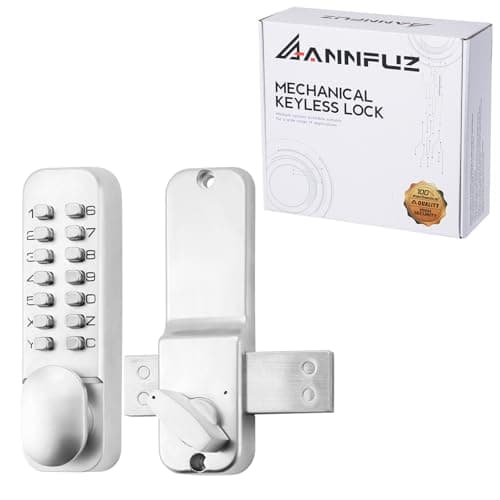 Image of ANNFUZ Digital Code Push Button Door Lock with Bolt,Fits 60mm & 70mm Backset, Mechanical Combination Keypad Door Knob Lock,Keyless Garden Gate Lock,No Power (Chrome)