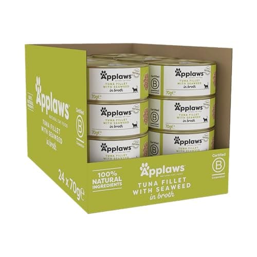 Image of Applaws 100% Natural Cat Food, Tuna Fillet and Seaweed, 70 g Tin (Pack of 24)