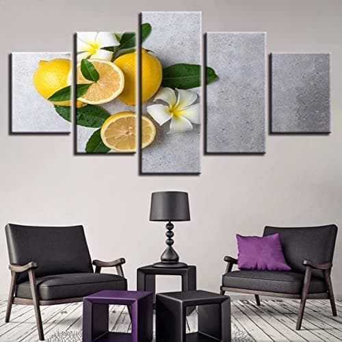 Image of 5 Panel Wall Art Orange Fruit Flower Canvas 5 Pieces Canvas Painting Wall Art 5 Piece Canvas Wall Art Print Painting Canvas 5 Pieces Photo Canvas Wall Pictures Living Room Xxl/Frameless 200 X 100 C