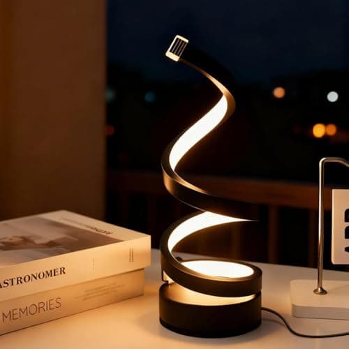 Image of RNPKZ Spiral LED Table Lamp, 3 Color Dimmable Bedside Lamp, USB Powered LED Modern Table Light, Black Spiral Stepless Dimmable Table Lamps for Bedroom Living Room Office Lighting and Decoration