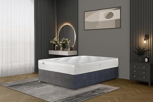 Image of Bed Centre Ziggy Grey Plush Sprung Memory Foam Divan Bed with Mattress – Single (90×190 cm) | No Headboard, No Drawers | UK Made