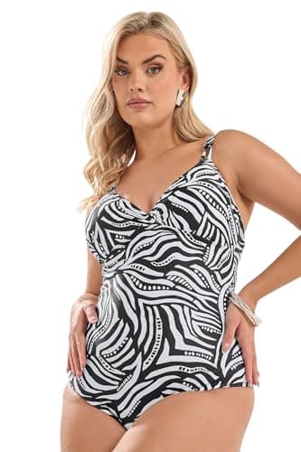 Image of Yours Curve Black & White Geometric Print Swimsuit - Women's - Plus Size Curve