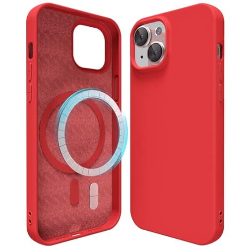 Image of oakxco Silicone Case for iPhone 14/ iPhone 13 Compatible with Magsafe Magnetic Wireless Charging, Slim Thin Soft Rubber Gel with Magnet, Matte TPU Mag Cover for Women Men, Red