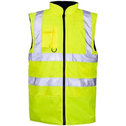 Image of Hi Vis Viz Bodywarmer Fleece Lined Reversible Safety Gilet Waistcoat Waterproof High Visibility Reflective Workwear Vest for Men Security Outdoor Work Jacket Yellow L