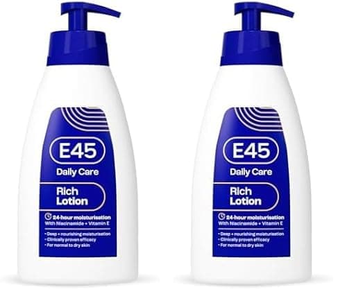 Image of E45 Rich Skin Lotion 400 ml – E45 Moisturising Lotion with Evening Primrose Oil – Lightweight Body Lotion for Dry and Sensitive Skin – Long-Lasting Moisturisation for Soft and Supple Skin (Pack of 2)