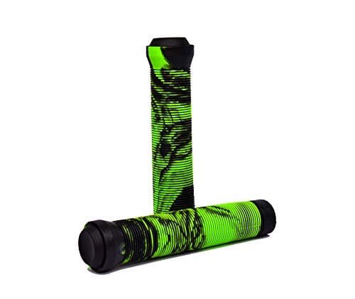 Image of Team Dogz Mixed PU Soft Rubber Flangeless Handlebar Grips For Stunt Scooters, Bikes, MTB, BMX etc With Bung Ends. Long 150mm with 22mm Internal Diameter For Standard & Oversized Bars (Black and Green)
