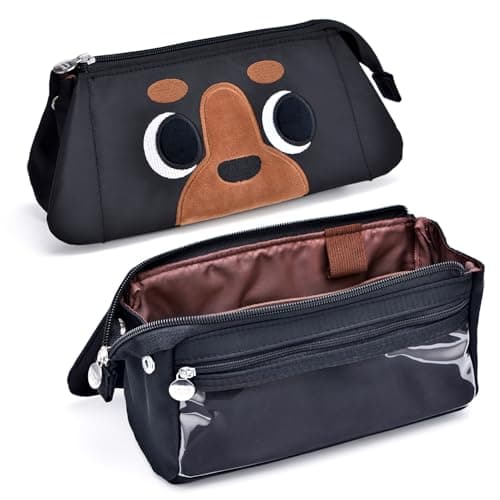 Image of Hongdian Large Capacity Pencil Case Black Color, 3D Dog Pen Bags Stationery Pencil Pouch Organizer and Cosmetic Bag for Office College School