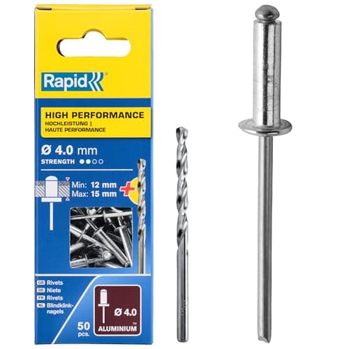 Image of Rapid Rivets High Performance Including Drill Piece, 4 x 18 mm, 5000386 - 50 Pieces, Silver/ Blue/ Clear
