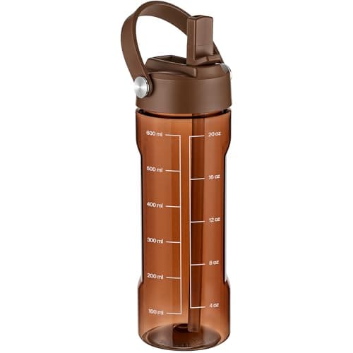 Image of GOPPUS 600ml/20oz Clear Water Bottle with Straw Tritan Leakproof Drinking Bottle with Wide Mouth BPA-Free Sport Bottles with Handle Toxin Free Bottles with Measure Gym Cup for Men Women Teen