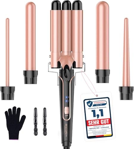 Image of BESTOPE PRO 5 in 1 Beach Waver Hair Curler, Curling Iron (9-32mm) with 2 Temperature Control, Mermaid Hair Waver with Heat-Resistant Glove and 2 Clips for Long Medium Short Hair