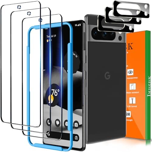 Image of IMBZBK 3 Pack Screen Protector for Google Pixel 8 Pro Tempered Glass with 3 Pack HD Camera Lens Protector Accessories, Supports Fingerprint Unlock & Temperature Sensor