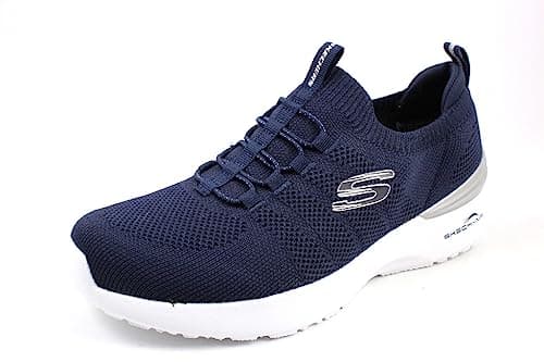 Image of Skechers Womens Skech-air Dynamight Perfect Steps Sneaker, Navy Knit Silver Trim, 5 UK