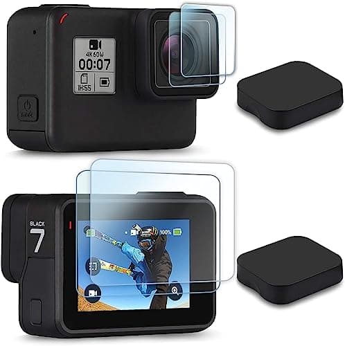 Image of FiTSTILL Tempered Glass Screen Protector for for Go Pro Hero 7(Only Black)/Hero HD(2018)/Hero 5/Hero 6 Black, Ultra Clear Tempered Glass Screen Protector + Lens Protector + Lens Cap Cover Accessories