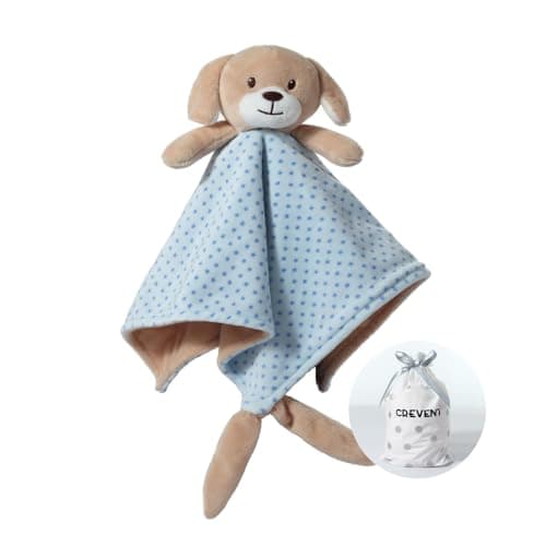 Image of CREVENT Soft Plush Animal Face Security Blankets for Boys and Girls, Fleece Baby Comforter for Newborns,Great Gifts for Birthday Baby Shower (Blue Dog)