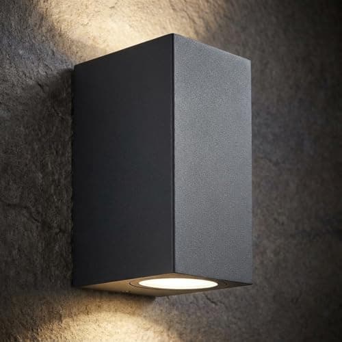 Image of LASIDE Outdoor Wall Lights, Anthracite Grey GU10 Up Down Outside Wall Lights Electric, IP44 Waterproof Aluminium Garden Wall Light Mains Powered for Patio, Terrace, Garden, Balcony, Porch, Garage