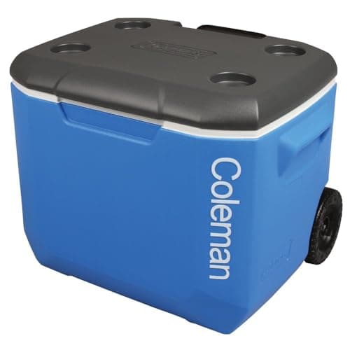 Image of Coleman Blue 60QT Tricolour Wheeled Camping Cooler