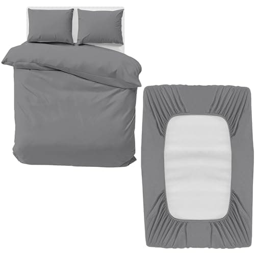 Image of MOONLIGHT20015 King Bedding Set 4 Piece Duvet Cover Fitted Sheet with Pillow cases Soft Brushed Microfiber Duvet Cover sets Grey