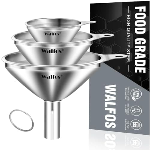 Image of WALFOS Mini Stainless Steel Funnels, Multi-use Small Kitchen Funnel Set, for Transferring Liquid, Fluid, Essential Oils, Powder,Tiny Spices,Durable and Dishwasher Safe (3 Piece)