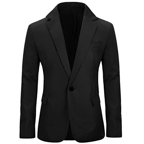 Image of Allthemen Mens Casual Suit Jackets Slim Fit Blazer One Button Suits Coat Solid Casual Jacket Tops , Black, L