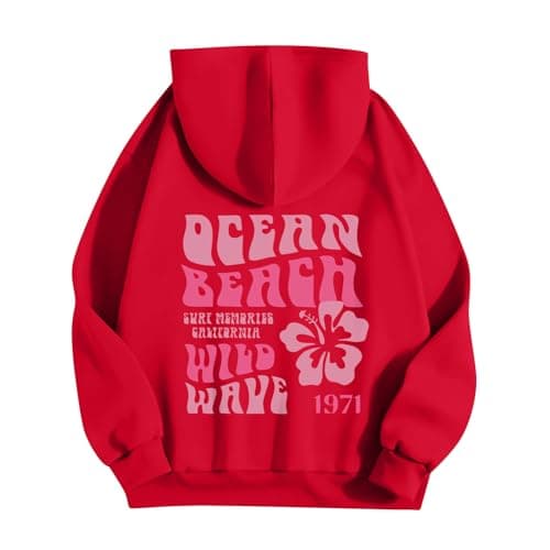Image of Singular-Point Drawstring Hoodie Women Cool Sweatshirts For Women Sweatshirt Design Pink Graphic Hoodie Preppy Shirt Women Sweatshirt For Women Gym Hoodie Women Girls, Red, S