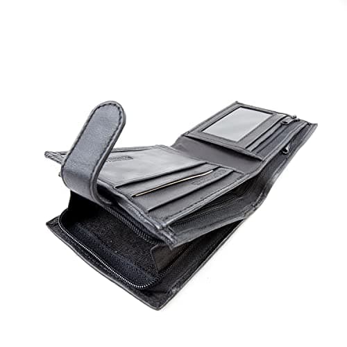 Image of Woodland Leathers Mens Wallet, Genuine Leather RFID Blocking Credit Card Wallet with Zip Coin Pocket, Bank Note Compartment and Id Card Holder Pouch with Gift Box (Black)