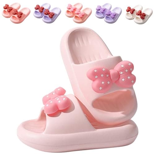 Image of Fadezar Kids Sliders Girls Boys Bow Dinosaur Summer Slippers Anti-slip Kids Flip Flops for Toddler Beach Pool Slide Sandals Pink UK 9.5-10 (CN 180)