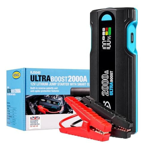Image of RING ULTRABOOST 2000A Car Battery Jump Starter Power Pack - Safely Starts Up to 8 Litre Petrol and 4 Litre Diesel Engines - Battery Booster with Jump Leads, Rapid Charger for devices and LED torch