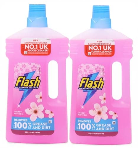 Image of 2 x 1L FLASH CHERRY BLOSSOM Multipurpose Floor Liquid Cleaner - All Purpose Hard Floor Cleaning Liquid – Removes Dirt & Grease – Leaves Brilliant Shine & Fresh Floral Scent