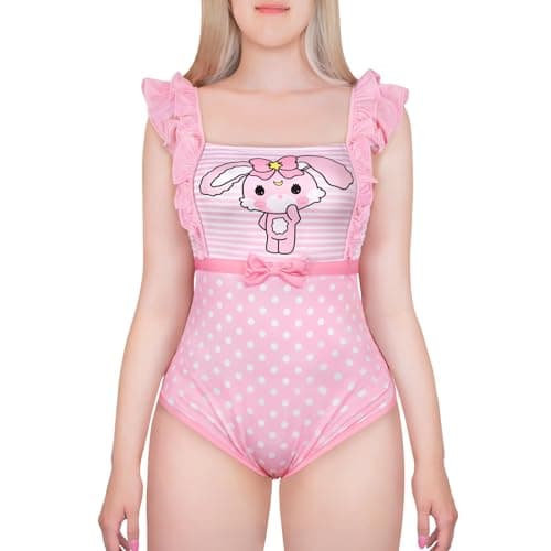 Image of LittleForBig Silky Ruffled Stripes Romper Onesie Pajamas Bodysuit - Usagi Camisole Romper Onesie Pink XXL