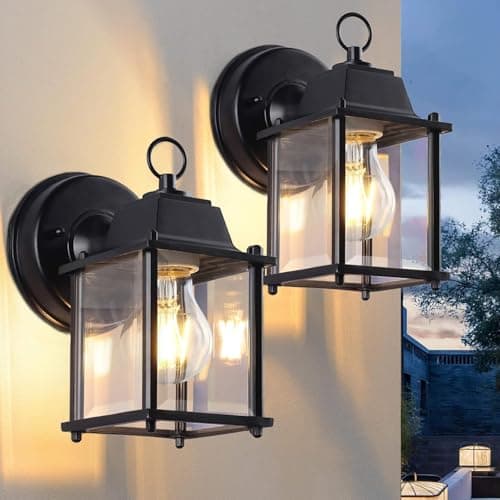Image of EBION Outdoor Wall Lights,Outdoor Wall Lantern IP44 Waterproof,Black Exterior Wall Sconce Light Fixtures with Clear Glass Shade,Aluminum Outside Wall Lamp for Porch Front Door Patio Garden,2 Pack