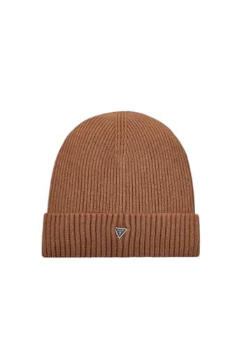 Image of GUESS C25GU33 AM9430POL01 Ribbed Beanie Hat with Triangle Black, multi-coloured, L