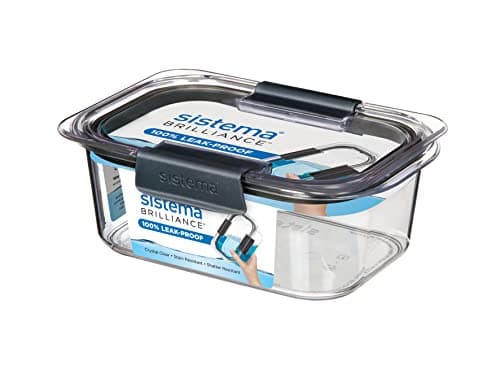 Image of Sistema Brilliance Food Storage Container | 920 ml | Leakproof Tritan Stackable Food Prep Container with Lid | BPA-Free | Grey/Clear