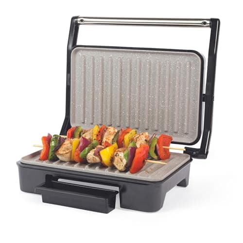 Image of Salter Marblestone Electric Grill – Health Grill, 750W, Non-Stick Hot Plate, Griddle for Toastie, Panini, BBQ, Healthy Oil-Free Cooking, Steak, Drip Tray, Easy Clean, Cool Touch Handle, Automatic Temp