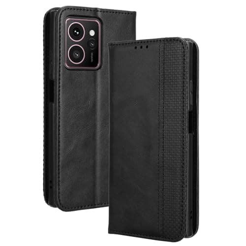 Image of XINNI Protective Phone Case for HMD Skyline, PU/TPU Vintage Flip Leather Shockproof Cover Magnetic Book Style Wallet, Black