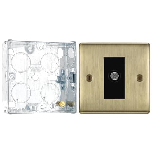 Image of BG Nexus Antique Brass Single Satellite Socket NAB64 with 25mm Steel Back Box