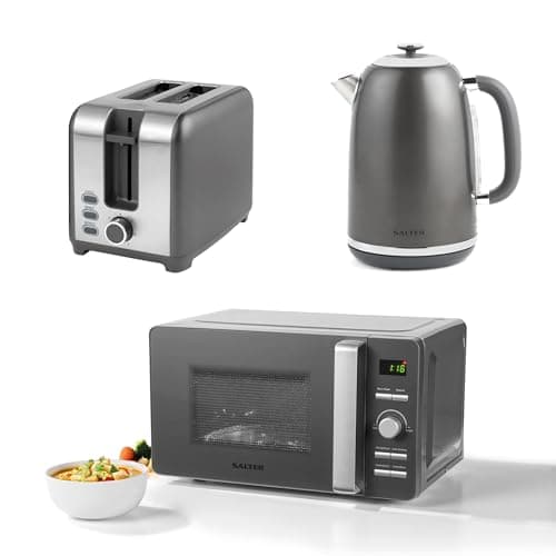 Image of Salter COMBO-8841 Cosmos Kettle, Toaster, Microwave Set – Matching Kitchen Countertop Set, Rapid Boil, 1.7 L, 3kW Kettle, 2-Slice Toaster, 7 Variable Browning Levels, 20L Digital Microwave, 800W