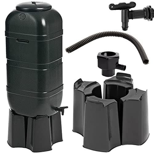 Image of 100L Black Slimline Space Saver Water Butt Kit Complete with Stand, Lid and Diverter Rain Saver For Gardens & Decking Areas
