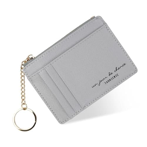 Image of FuninCrea Slim Ladies Purse Credit Card Holders Wallet with Keying and 8 Card Slot, Minimalist Women Wallets Ultrathin Keychain Card Wallet with Zipper Coin Pocket (Minimalist, Grey)