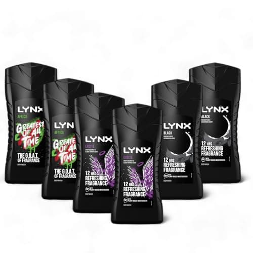 Image of Bundle of Lynx Body wash : 2 x 225ml Lynx Africa, 2 x 225ml Lynx Excite, 2 x 225ml Lynx Black (12hr Refreshing Fragrance with Squeezed Mandarin & Sandalwood, Crisp Coconut and Black Pepper)
