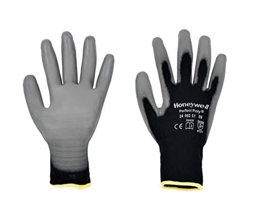 Image of Honeywell Perfect Poly Black Polyamide Knitted Gloves for General Handling, Grey Polyurethane Coating on Palm and Fingertips, 25 cm Length, Size 06, 2400251-06 (Pack of 10 pairs)