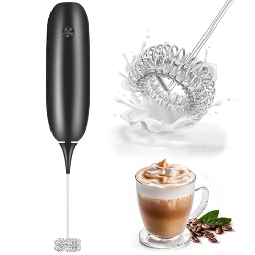 Image of Milk Frother Handheld Whisk Battery Powered Drink Mixer, Milk Frother Foamer & Mini Drink Mixer Coffee Frother, Electric Portable for Latte, Cappuccino, Hot Chocolate - Black