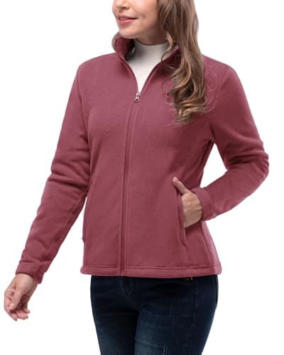 Image of 33,000ft Womens Fleece Jackets Ladies Lightweight Warm Full Zip Coat Breathable Microfleece Ladies Sweater Casual Long Sleeve, Ideal for Travelling Outdoor Sport Rust Red M