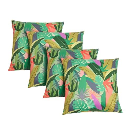 Image of OHS Palm Print Outdoor Cushions Decorative Cushion Covers 45 x 45 Set of 4 Super Soft Water Resistant Patio Garden Cushions Home Decor Sofa Throw Pillow Covers, Green