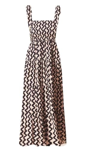 Image of Gothden Summer Boho Midi Dress for Women's Square Neck Ruffle Tiered Flowy Smocked Sundress