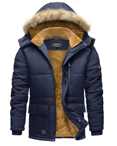 Image of TACVASEN Winter Jackets for Men Fleece Jackets Thermal Waterproof Puffer Jacket Ski Hiking Park Coats Down Full Zip Navy Blue S